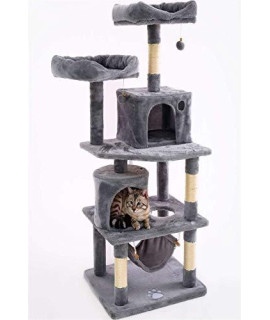 HALOWAY 57.08 inches Multi-Level Cat Tree for Large Cats, with Cozy Perches, Stable Cat Tower Cat Condo Pet Play House (Light Gray)