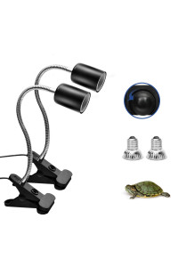 Reptile Heat Lamp, Basking Spot Lamp, 2 Pack UVA UVB Full Spectrum Sun Lamp with 360ARotatable clips and Adjustable Switch for Turtle Lizard Snake Aquarium chameleons Amphibians (Black, 50W Bulbs)