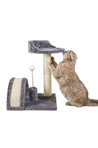 Qucey Cat Tree Condo Scratching Post, Natural Sisal Claw Scratcher with Arched Sisal Pad and Interactive Plush Ball