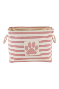 Bone Dry Pet Storage Collection Striped Paw Patch Bin, Small Rectangle, Rose