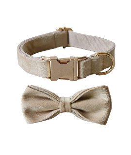 Love Dream Bowtie Dog Collar, Velvet Dog Collars With Detachable Bowtie Metal Buckle, Soft Comfortable Adjustable Bow Tie Collars For Small Medium Large Dogs (Small, Nude Color)
