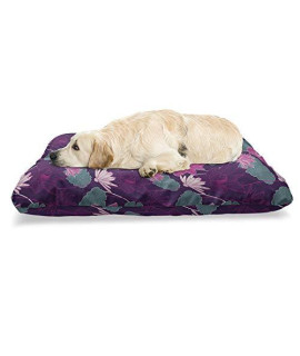 Lunarable Lotus Flower Pet Bed Nature And Ecology Blooming Flowers With Ornate Leaves Chew Resistant Pad For Dogs And Cats Cushion With Removable Cover 24 X 39 Purple Pink And Teal