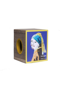 Tinklylife Cat Condo Scratcher Post Cardboard, Girl with a Pearl Earring Shape Adaptation Spoof Version Cat Scratching House Bed Furniture Protector, Pink Colour