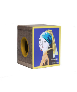 Tinklylife Cat Condo Scratcher Post Cardboard, Girl with a Pearl Earring Shape Adaptation Spoof Version Cat Scratching House Bed Furniture Protector, Pink Colour