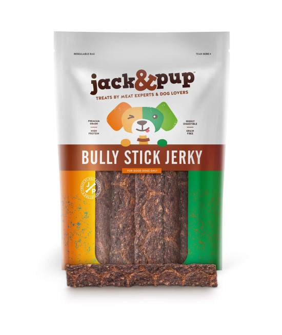 Jack&Pup Bully Stick Jerky Dog Treats (2lb) - Premium grade Beef Jerky Treat for Dogs - Natural Dog Jerky chew Sticks - Puppy chews for Aggressive chewers and Teething Puppies (2lb Bag)