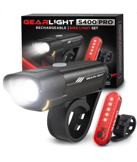 gearLight Rechargeable Bike Light Set S400 - Reflectors Powerful Front and Back Lights, Bicycle Accessories for Night Riding, cycling - Headlight Tail Rear for Kids, Road, Mountain Bikes