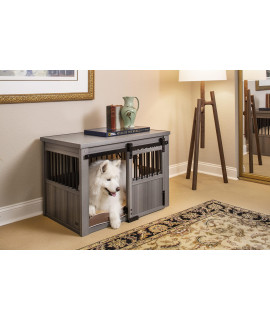 New Age Pet ECOFLEX Homestead Sliding Barn Door Furniture Style Dog Crate -Grey, Large (EHDBC15-05L)