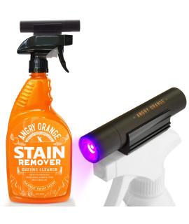 Angry Orange Odor Eliminator & Pet Stain Remover - Carpet Cleaner for Pets, Citrus Scented Dog Urine Deodorizing Spray and Enzyme Cleaner for Home with UV Flashlight