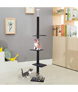 WTAA Cat Craft Three Tier Floor-to-Ceiling Cat Tree,Multilayer Cat Climbing Toys Tower Structures Cat Climber Tree Post Shelves