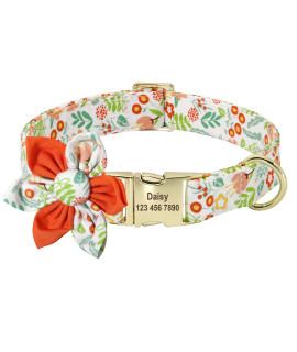 Beirui Custom Flower Girl Dog Collar For Female Dogs- Floral Pattern Engraved Pet Collars With Personalized Gold Buckle(Sun Flower, L)