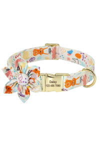 Beirui Custom Flower Girl Dog Collar For Female Dogs- Floral Pattern Engraved Pet Collars With Personalized Gold Buckle(White Rabbit, M)