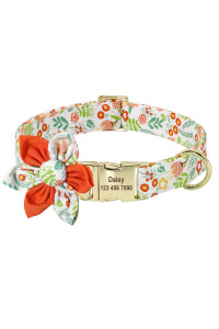 Beirui Custom Flower Girl Dog Collar For Female Dogs- Floral Pattern Engraved Pet Collars With Personalized Gold Buckle(Sun Flower, S)