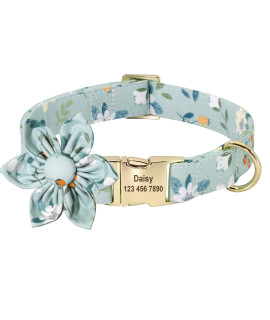 Beirui Custom Flower Girl Dog Collar For Female Dogs- Floral Pattern Engraved Pet Collars With Personalized Gold Buckle(Cotton, L)