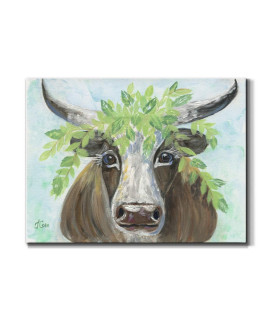 Renditions Gallery Canvas Animal Wall Art Modern Decorations Paintings Olive Crown Steer Abstract Glam Wild Longhorn Canvas Artwork Prints For Bedroom Office Kitchen - 12X18 Lt33