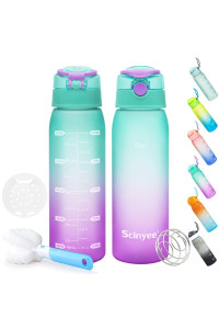 Scinyee 30oz Leakproof BPA Free Drinking Water Bottle with Time Marker Shaker Ball to Ensure You Drink Enough Water Throughout The Day for Fitness Indoor and Outdoor Enthusiasts