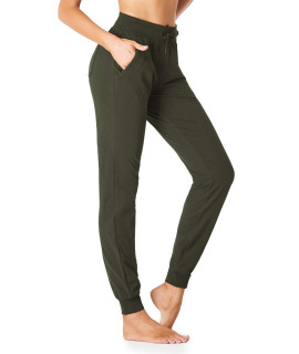 SEVEgO Lightweight Womens 34 Tall Inseam cotton Soft Jogger with Zipper Pockets cargo Pants Army green Medium