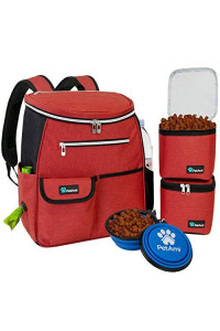 PetAmi Dog Travel Bag Backpack | Backpack Organizer with Poop Bag Dispenser, Multi Pocket, Food Container Bag, Collapsible Bowl | Weekend Pet Travel Set for Hiking Overnight Camping Road Trip (Red)