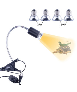 Reptile Heat Lamp, UVB Bulb, UVB Reptile Light Fixture, UVA UVB Reptile Light, Aquatic Turtle Heating Lamp, Turtle Aquarium Tank Heating Lamps Holder Switch with 4 Heat Bulbs--Black
