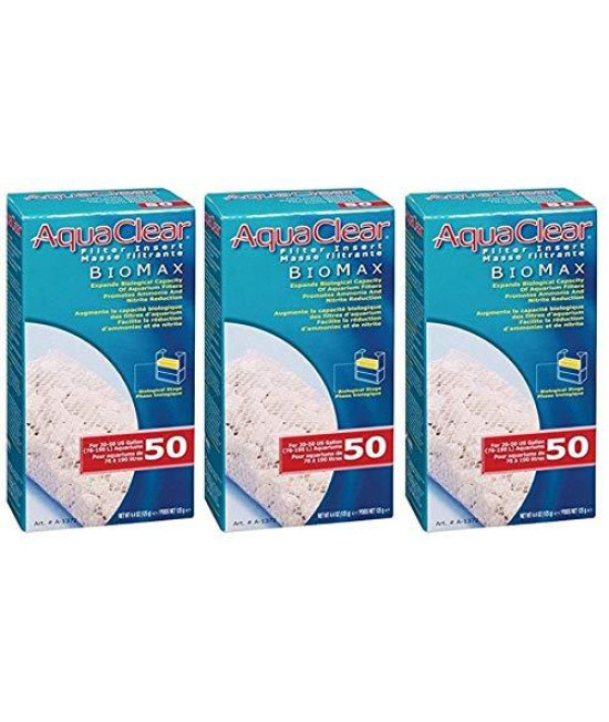 AquaClear 50 Biomax, Replacement Filter Media for Aquariums up to 50 Gallons, A1372 (Three Pack)