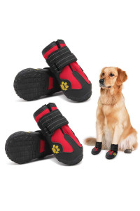 Pkztopia Dog Boots, Waterproof Dog Boots, Dog Rain Boots,Dog Booties With Reflective Rugged Anti-Slip Sole And Skid-Proof,Outdoor Dog Shoes For Medium To Large Dogs (Black-Red 4Pcs)