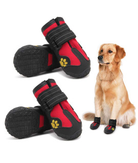Pkztopia Dog Boots, Waterproof Dog Boots, Dog Rain Boots,Dog Booties With Reflective Rugged Anti-Slip Sole And Skid-Proof,Outdoor Dog Shoes For Medium To Large Dogs (Black-Red 4Pcs)