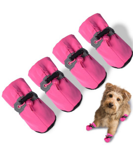 Teozzo Dog Boots & Paw Protector, Anti-Slip Sole Winter Snow Dog Booties With Reflective Straps Dog Shoes For Small Medium Dogs 4Pcs Pink 6