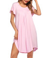 Ekouaer Loungewear Short Nightgown Plus Size Womens Ultra-Soft Nightshirt Knee Length Flare Sleeve Sleepwear With Pleats Misty Rose 3Xl