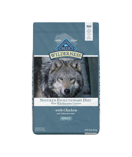 Blue Buffalo Wilderness High Protein Natural Adult Dry Dog Food plus Wholesome Grains, Chicken 24-lb
