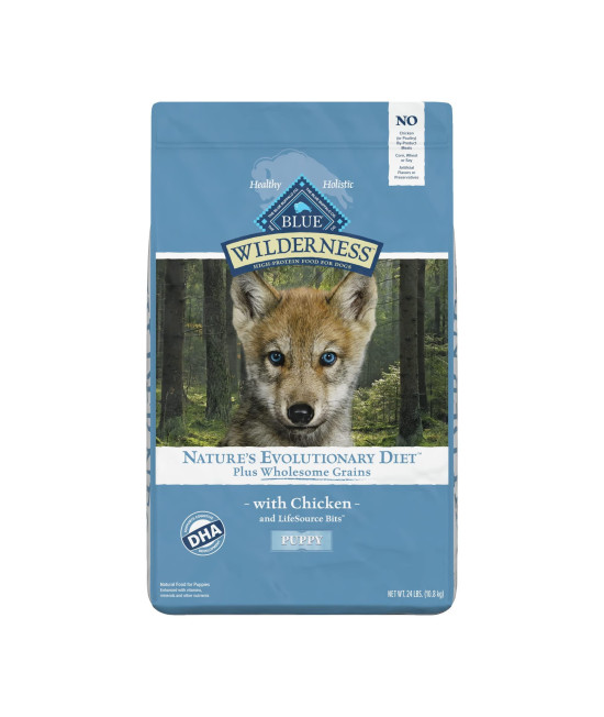 Blue Buffalo Wilderness High Protein Natural Puppy Dry Dog Food plus Wholesome Grains, Chicken 24-lb