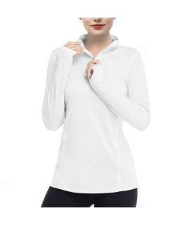 Womens Active Dry-Fit Quarter Zip Long Sleeve UPF 50+ Sun Protection Tops Workout Outdoor UV Shirts P13-White-XL