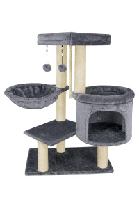 Youpet Fashion Design cat Tree with cat condo Hammock and Two Replacement Hanging Balls,grey