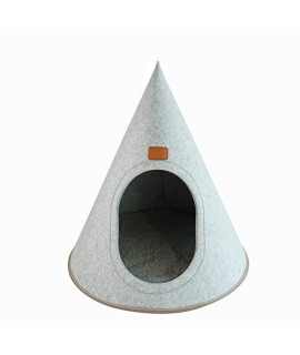 TAU Homes My Secret Cone Cave Easy Assembly Premium Felt Modern Cat Dog Small Animal Pet House Bed Condo (S, Light Grey)