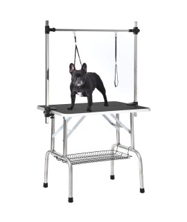 Folding Dog Grooming Table Heavy Duty Stainless Steel Pet Dog Cat Grooming Table with Adjustable Arm (36", Black)