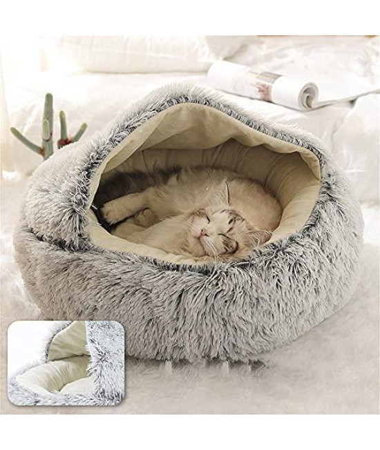 Fluffy Luxe Soft Long Plush Round Pet Bed for Cats Small Dogs Self Warming Cat Calming Bed House Cushion Sofa Cave for Kitty Teddy Puppy Autumn Winter Indoor Snooze Sleeping,Improved Sleep
