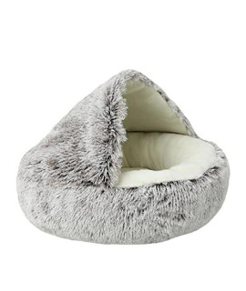 YcLiceMort Small Dog Bed Cat Bed with Hooded Blanket, Cat Bed Cave, Cat beds for Indoor Cats, Donut Round Calming Anti-Anxiety Dog Burrow Cat Cave - Warmth and Machine Washable