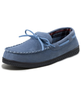 ULTRAIDEAS Mens cozy Moccasin Slippers with Memory Foam, IndoorOutdoor House Shoes with Rubber Sole, Blue, 13