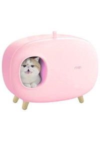 Cat Litter Box for Handling The Cat Litter - Front Entry, Large Space, Enclosed Design, Wooden feet and Easily Configurable - with Cat Litter Scoop (Pink)