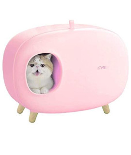 Cat Litter Box for Handling The Cat Litter - Front Entry, Large Space, Enclosed Design, Wooden feet and Easily Configurable - with Cat Litter Scoop (Pink)