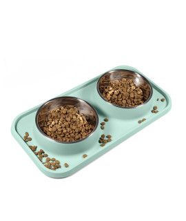 L.D.Dog Cat Food Bowls, Cat Bowls Non-Skid and Non-Spill Silicone Pads with PP Stand, Removable Stainless Steel Food and Water Dishes for Cats, Small Size Dogs