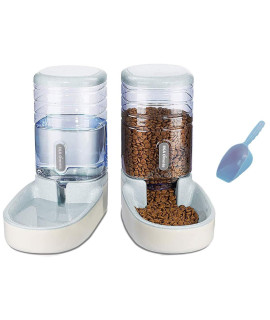 Ika Omnis Automatic Dog Cat Feeder and Water Dispenser Set with Food Scoop for Small/Medium Pet Puppy Kitten - Big Capacity 1 Gallon x 2