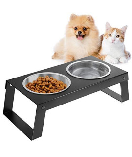 VavoPaw Elevated Dog Bowls, Metal Dog Cat Raised Stand Feeder with Double Stainless Steel Bowls(14.5fl oz/430ml), Detachable Elevated Food & Water Dish for Cats, Puppy and Small Medium Dogs, Black