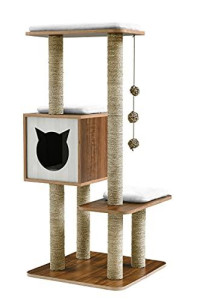 Sweet Barks Elegant Wooden Modern Cat Tree Cat Condo Multi-Level Towers Cat Activity Tower with Scratching Posts, with Removable and Washable Mats (High Tower)