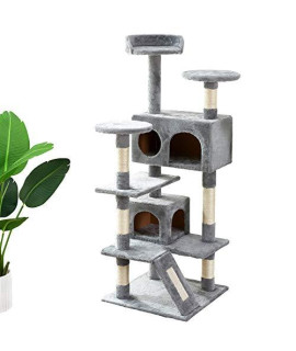 Balleen.e Cat Tree Cat Tower 53 Inches Multi-Level Kitten Condo,with Plush Perch House,Cat Climbing Play Furniture,Relaxing Center with Sisal-Covered Scratching Post for Indoor Activity (Gray)
