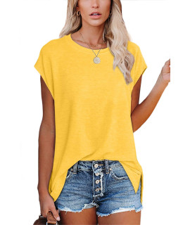 SAMPEEL Short Sleeve Shirts for Women casual cute Plain T-Shirts Loose Fit Yellow XXL
