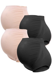 Rnxrbb Plus Size Maternity Underwear Over Bump Seamless Support Maternity Panties clothes High Waisted 4 Pack,2 black 2 beige 3XL