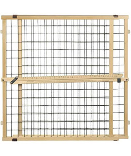 MYPET North States 50" Extra Wide Wire Mesh Petgate Install with no Tools. Pressure Mount. Fits 29.5"-50" Wide (32" Tall, Sustainable Hardwood)-Single Pack
