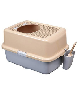 Top Entry Type Splash-Proof Cat ToiletCat Toilet Fully Enclosed Box Pet Supplies Pedal Portable Design Cat Feces Basin Dustbin Mesh Cat Litter Box (Color : Coffee Gray)
