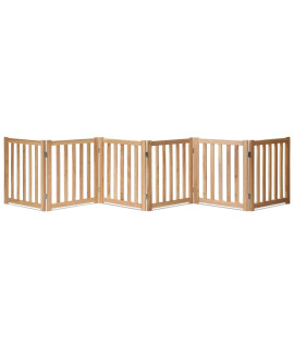 LZRS Oak Wood Foldable Pet Gate,Wooden Dog Gate,Cat Gate,Pet Gate with Pet Collar for House Doorway Stairs,Freestanding Indoor Outdoor Gate Safety Fence?6 Panel 24"-Natural