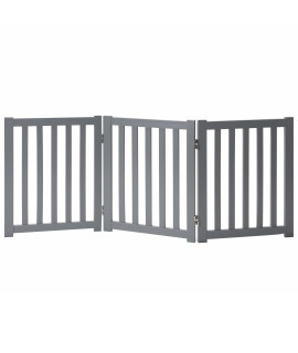 LZRS Oak Wood Foldable Pet gate,Wooden Dog gate,cat gate,Pet gate with Pet collar for House Doorway Stairs,Freestanding Indoor Outdoor gate Safety Fence,3 Panel 24-grey