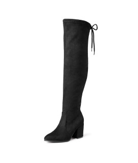 Dream Pairs Womens Black Thigh High Boots Over The Knee Stretch Suede Cute Block Heel Fashion Long Boots Size 8 M Us Gracie-2
